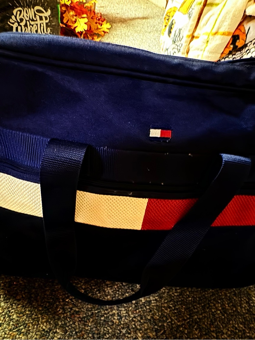 Tommy Hilfiger Navy Duffel with Red and White Signature Stripe